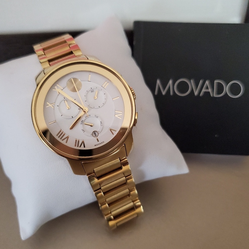 RARE! Movado BOLD Gold & White Chronograph watch